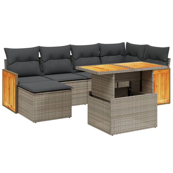 vidaXL 7-delige Loungeset met kussens poly rattan grijs