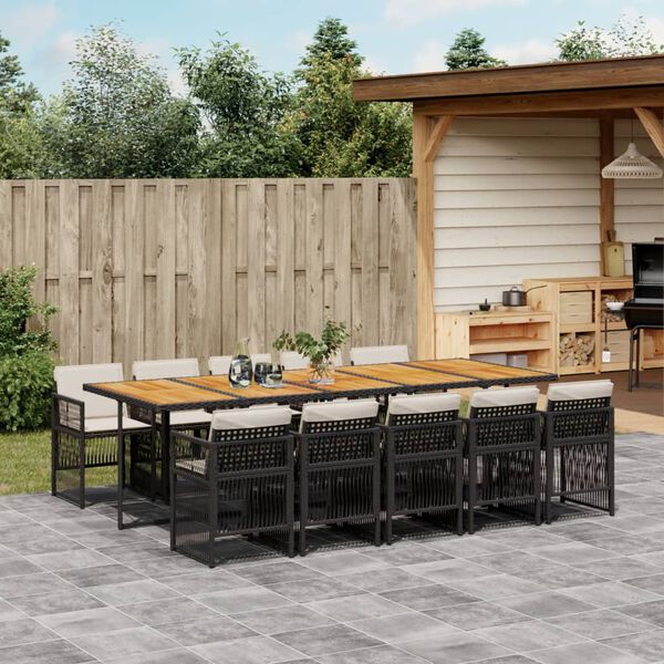 vidaXL 11-delige Tuinset met kussens poly rattan zwart
