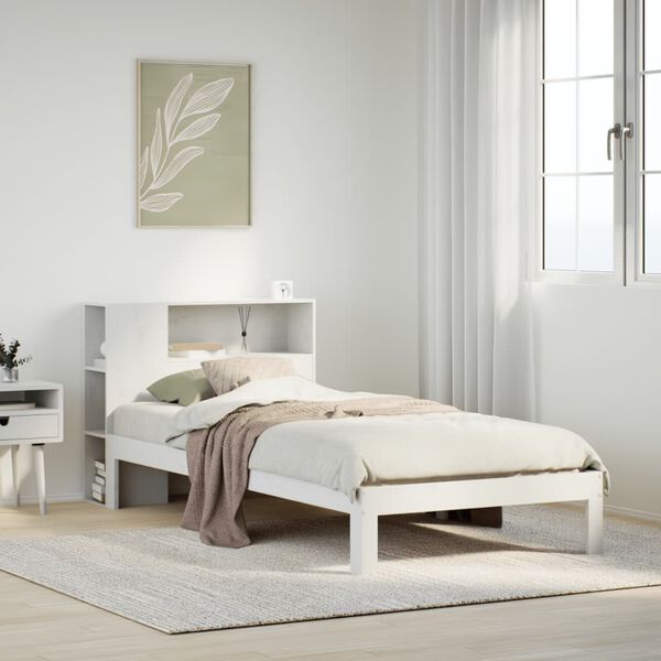 vidaXL Bed met boekenkast zonder matras grenenhout wit 90x190 cm