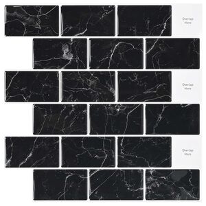 vidaXL Subway Tegel 10 pcs Zwart Marmer 30 x 30 cm Polyurethaan en PET