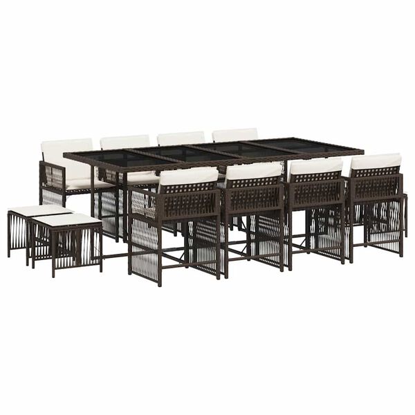 vidaXL 13-delige Tuinset met kussens poly rattan bruin