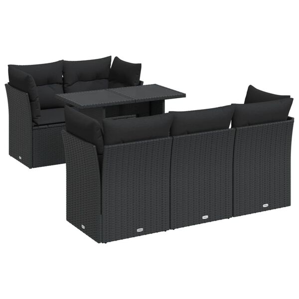 vidaXL 6-delige Loungeset met kussens poly rattan zwart