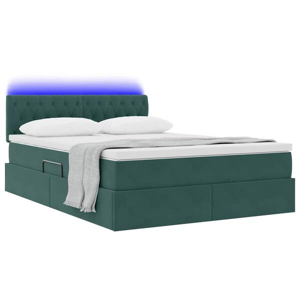 vidaXL Opbergbed met LED met matras Donkergroen 140 x 200 cm Fluweel