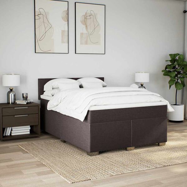vidaXL Boxspring met matras stof donkerbruin 140x190 cm