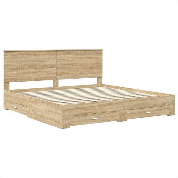 vidaXL Bedframe met hoofdeinde Sonoma Eiken 200 x 200 cm Bewerkt hout