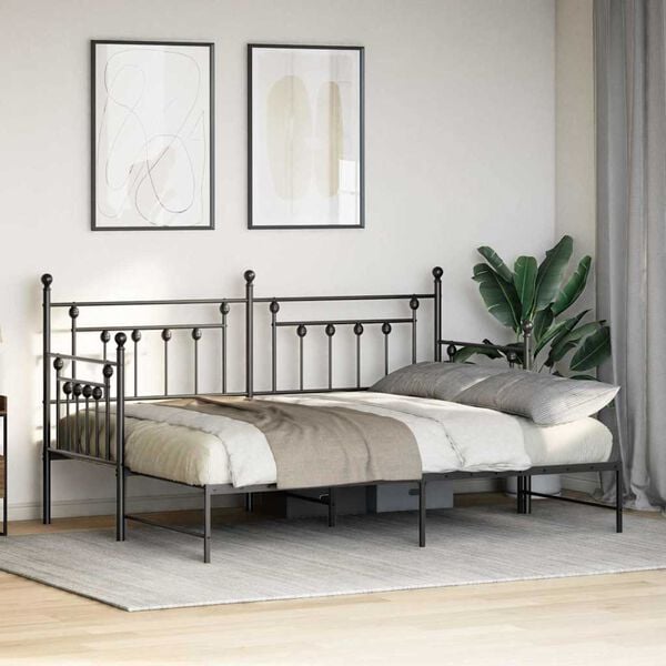 vidaXL Bedframe voor een daybed met hoofdeinde Zwart 75 x 190 cm Staal