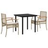 vidaXL 3-delige Tuinset met kussens poly rattan beige