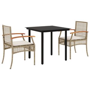 vidaXL 3-delige Tuinset met kussens poly rattan beige