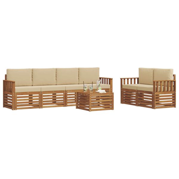 vidaXL Sofa-Sets 7 pcs Natuurlijk en Beige Massief Acaciahout