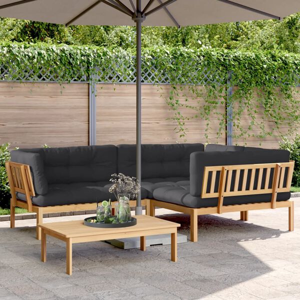 vidaXL 4-delige Loungeset pallet met kussens massief acaciahout