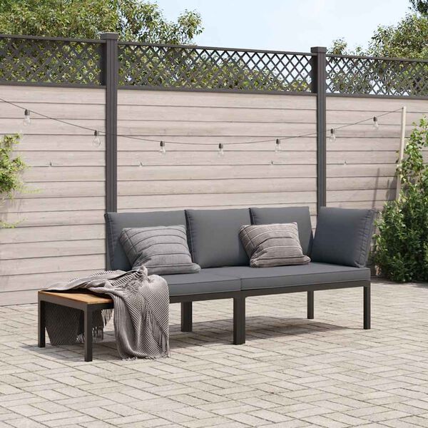 vidaXL 2-delige Loungeset met kussens aluminium zwart