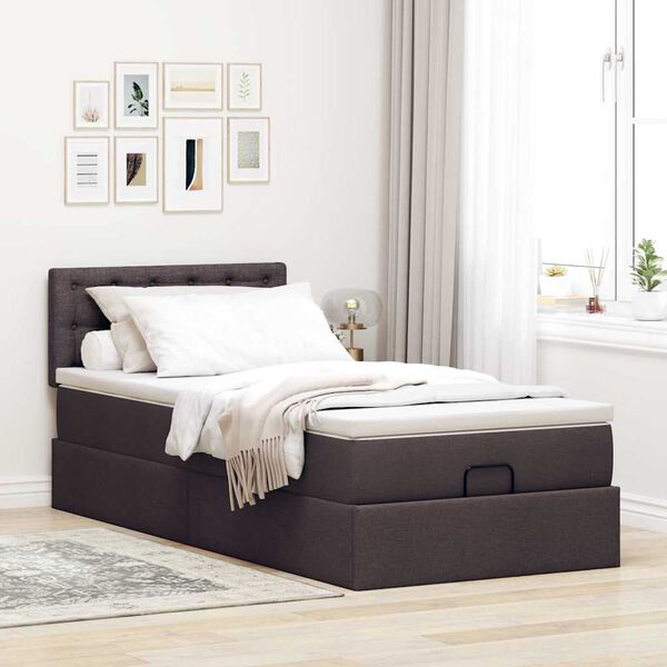 vidaXL Ottoman bed met matras en LED's 100x200 cm stof donkerbruin