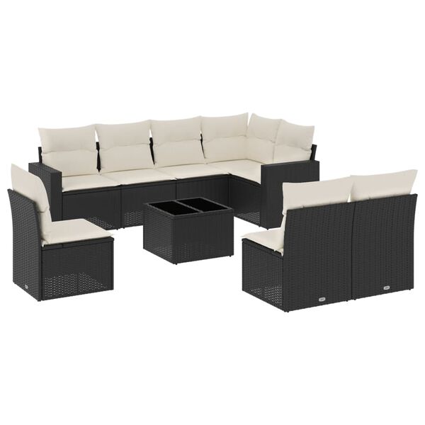 vidaXL 9-delige Loungeset met kussens poly rattan zwart