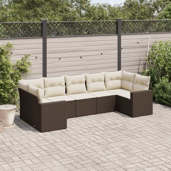 vidaXL 7-delige Loungeset met kussens poly rattan bruin