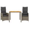 vidaXL 3-delige Bistroset met kussens poly rattan grijs