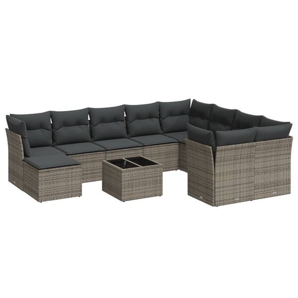 vidaXL 11-delige Loungeset met kussens poly rattan grijs