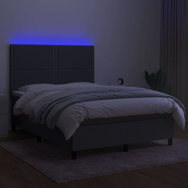 vidaXL Boxspring met matras en LED stof donkergrijs 140x200 cm