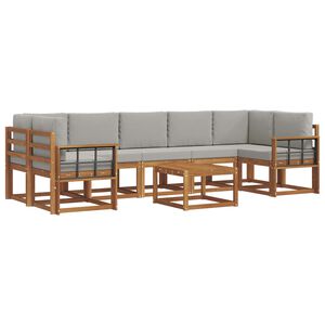 vidaXL Buiten bankenset met kussen 8 pcs Natuurlijk en Lichtgrijs