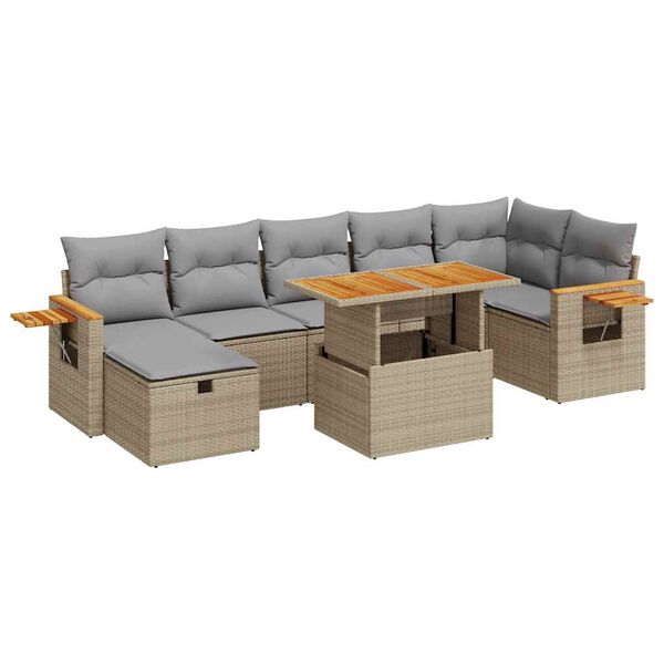 vidaXL 5-delige Loungeset met kussens poly rattan beige