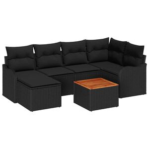 vidaXL Tuinbankenset met kussen 7 pcs Zwart poly rattan
