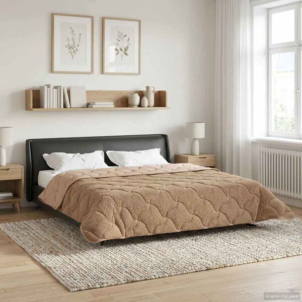vidaXL Zomer Dekbed Taupe 200 x 220 cm Microfiber en Teddy fleece
