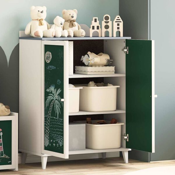 vidaXL Kast met twee deuren en een krijtbordfront ROROS Grijs en Wit