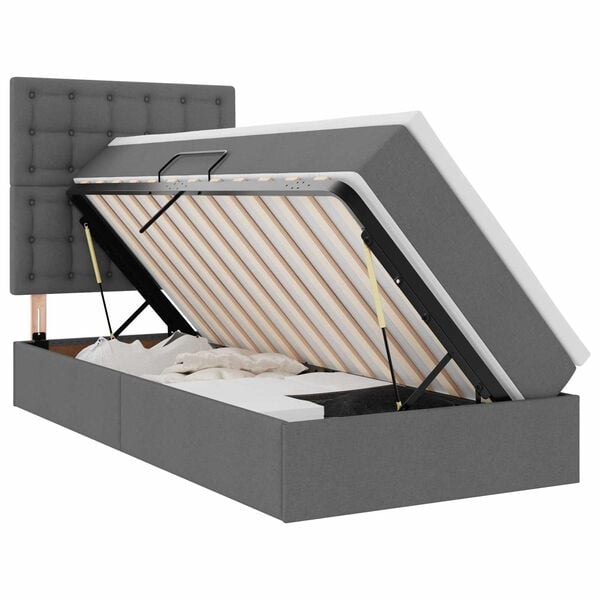 vidaXL Opbergbed met LED met matras Donkergrijs 100 x 200 cm Polyester