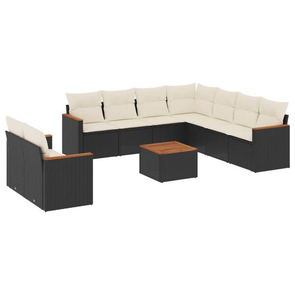 vidaXL 10-delige Loungeset met kussens poly rattan zwart