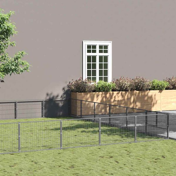 vidaXL Hondenkennel 54 m&sup2; staal zilverkleurig