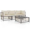 vidaXL 4-delige Loungeset met kussens poly rattan antracietkleurig