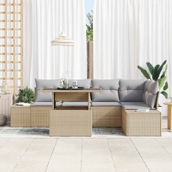 vidaXL Tuin Sofa Set met kussen 6 pcs Beige Poly riet