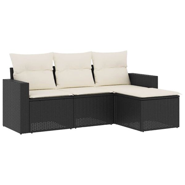 vidaXL 4-delige Loungeset met kussens poly rattan zwart
