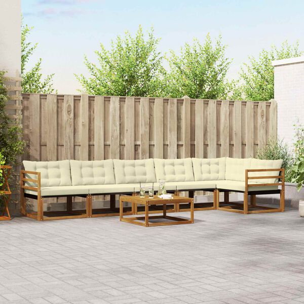 vidaXL Buiten bankenset met kussen 7 pcs Natuurlijk en Cr&egrave;me