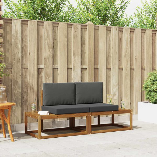 vidaXL Buiten bankenset 2 pcs Naturel Massief Acaciahout en Polyester