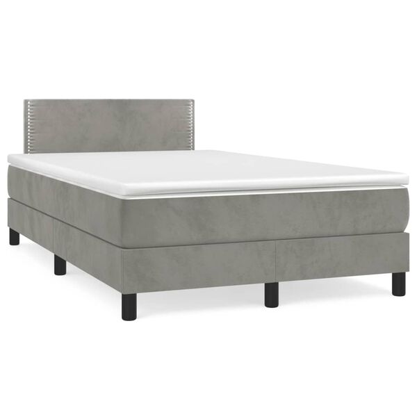 vidaXL Boxspring met matras fluweel lichtgrijs 120x190 cm
