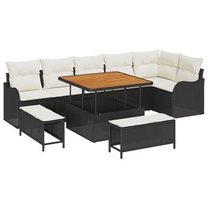 vidaXL Tuin Sofa Set met kussen met opslag 9 pcs Zwart en Cr&egrave;me