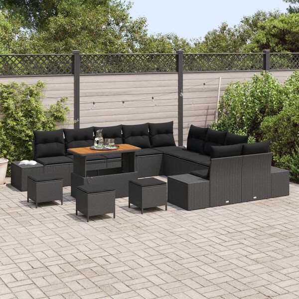 vidaXL Tuin Sofa Set met kussen 14 pcs Zwart Poly riet