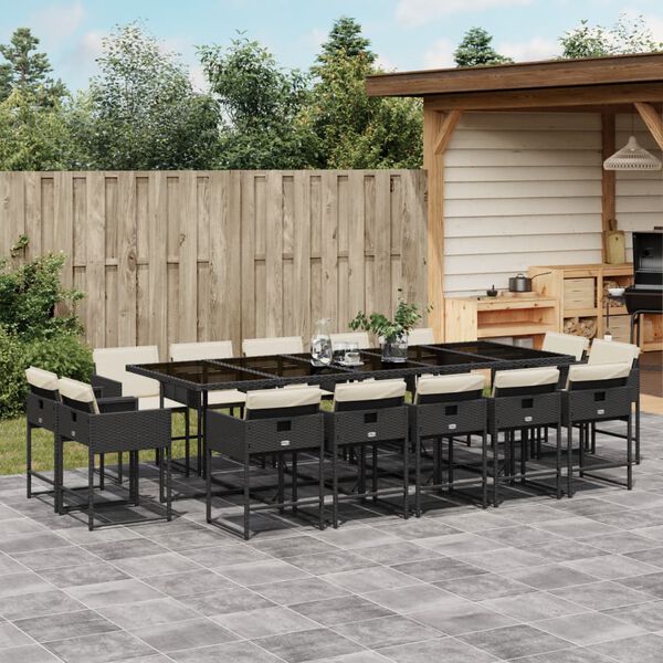 vidaXL 15-delige Tuinset met kussens poly rattan zwart