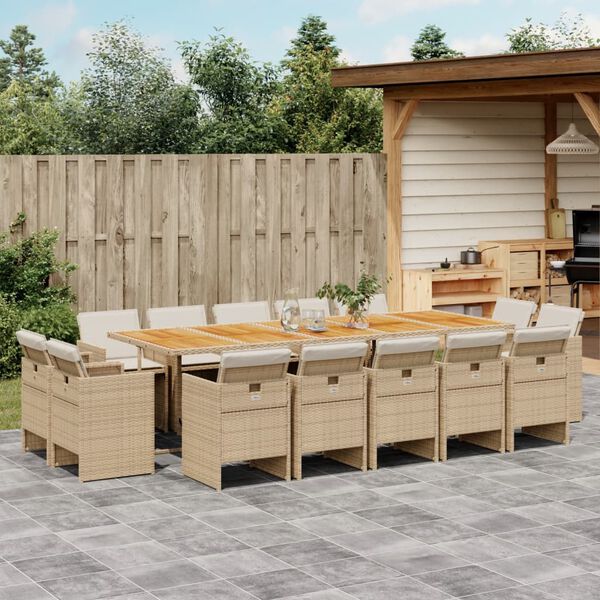 vidaXL 15-delige Tuinset met kussens poly rattan beige