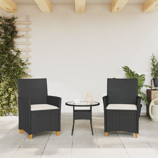 vidaXL Tuinstoelen 2 st met kussens poly rattan en massief hout zwart