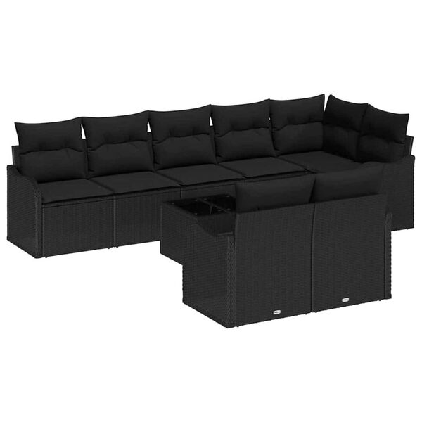 vidaXL Tuin Sofa Set met opslag 9 pcs Zwart poly rattan