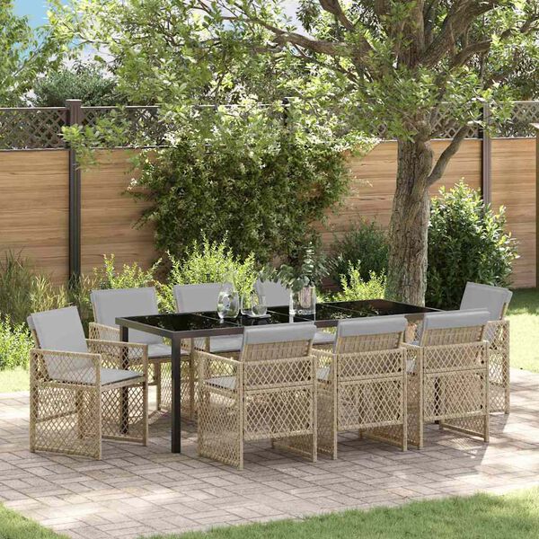 vidaXL Tuin eettafelset 9 pcs Beige poly rattan