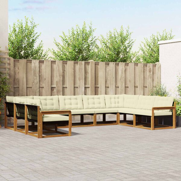 vidaXL Buiten bankenset met kussen 9 pcs Natuurlijk en Cr&egrave;me