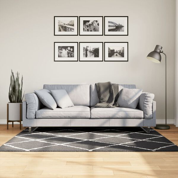 vidaXL Vloerkleed shaggy hoogpolig modern 120x170 cm zwart en cr&egrave;me