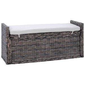 vidaXL Opslagbank met kussen Zwart gewassen 110 x 40 x 50 cm Rattan