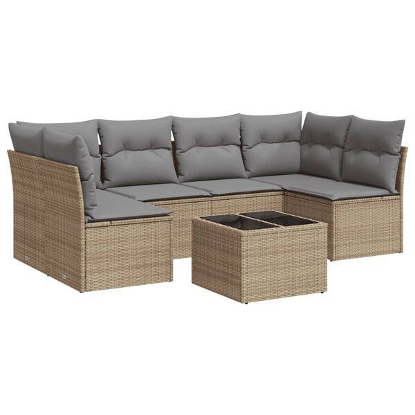 vidaXL 7-delige Loungeset met kussens poly rattan beige