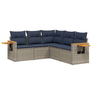 vidaXL 5-delige Loungeset met kussens poly rattan grijs