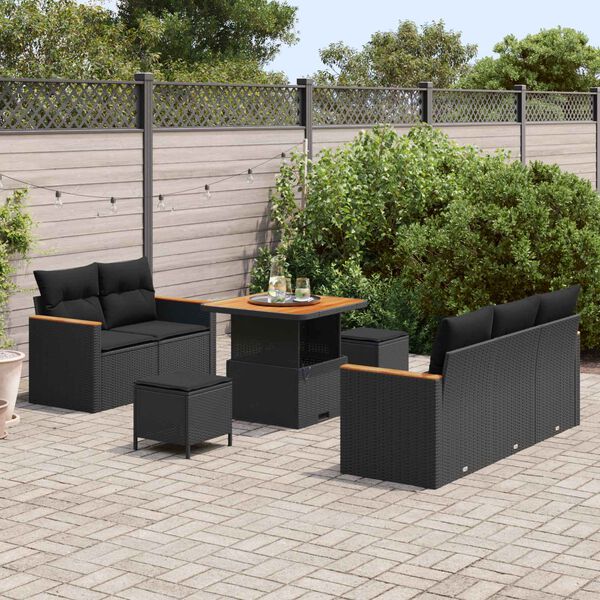 vidaXL Tuin Sofa Set met kussen met opslag Zwart Poly riet