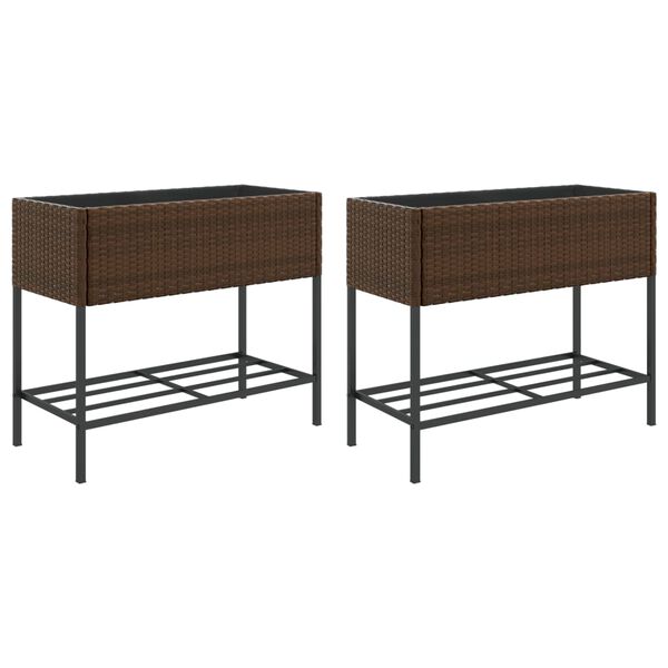 vidaXL Plantenbakken met schap 2 st 90x40x75 poly rattan bruin
