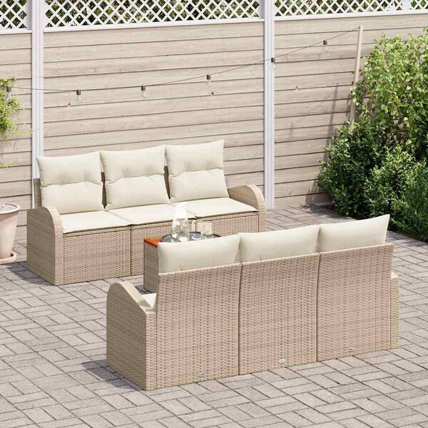 vidaXL Tuinbankenset met kussen 7 pcs Beige poly rattan